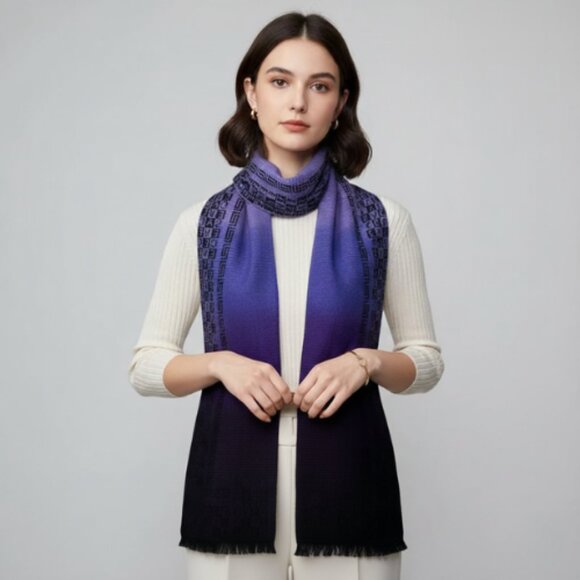 Versace Unisex Purple Ombre Geometric One Size Woven Scarf - Picture 1 of 15